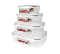 Fackelmann Set 4 Contenitori Ermetici Rettangolari in PP Trasparente per Alimenti, Clip di Chiusura e Guarnizione - Idonei Freezer, Microonde e Lavastoviglie - Contenitori Salvaspazio