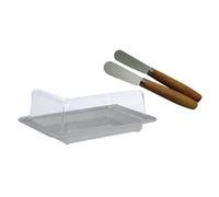 Fackelmann Set burro con 2 spalmaburro in acciaio e manico in legno e burriera con coperchio, utensili cucina per burro, formaggi spalmabili, creme e marmellate, pratici, eleganti e facili da pulire