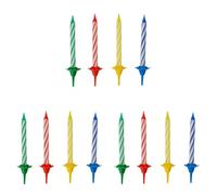Fackelmann Set da 12 pezzi Candeline Colorate in Cera per Torte con 24 supporti in Plastica, dimensioni 8 cm, colori assortiti (Confezione da 3)