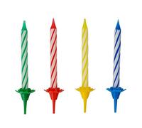 Fackelmann Set da 12 pezzi Candeline Colorate in Cera per Torte con 24 supporti in Plastica, dimensioni 8 cm, colori assortiti