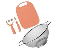 Fackelmann Set da Cucina Completo con Scolapasta in Acciaio Inox 20 cm e Accessori per Preparazione Alimenti - Tagliere Antiscivolo Senza BPA, Coltellino Multiuso e Pelaverdure Ergonomico