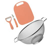 Fackelmann Set da Cucina Completo con Scolapasta in Acciaio Inox 26 cm e Accessori per Preparazione Alimenti - Tagliere Antiscivolo, Coltellino Multiuso e Pelaverdure Ergonomico Senza BPA