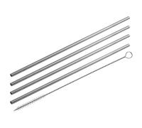 Fackelmann Set di 4 cannucce in acciaio con scovolino, Ø 5 mm, cannucce riutilizzabili (Colore: argento), quantità: 1 x 4 cannucce + 1 scovolino.