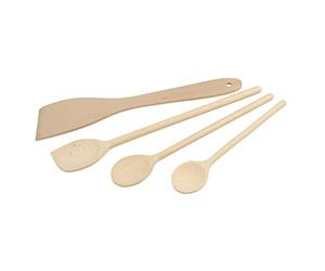 Fackelmann Set di 4 Utensili da Cucina in Legno Certificato FSC, Spatole e Cucchiai, 20 cm, 25 cm, 30 cm, Marrone