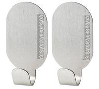 Fackelmann Set di ganci adesivi ovali 2,5 x 5,1 cm, 2 pezzi in acciaio inossidabile, acciaio inossidabile, argento, 4,7 x 2,4 x 2 cm