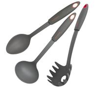 Fackelmann Set di mestoli da cucina 3 pezzi, mestoli da cucina resistenti al calore fino a 200 °C, cucchiaio, mestolo e cucchiaio servispaghetti, Linea Red