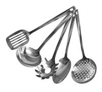 Fackelmann Set di utensili da cucina 5 pezzi, mestoli in acciaio inossidabile, utensili lavabili in lavastoviglie, mestoli da cucina resistenti al calore
