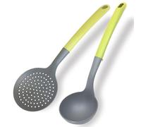 Fackelmann Set Mestoli da cucina 2 pezzi, mestolo e schiumarola, materiale in nylon, mestoli da cucina lavabili in lavastoviglie, utensili resistenti al calore, Linea Oliva