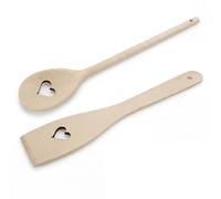 Fackelmann Set utensili da cucina in legno naturale, cucchiaio di legno e spatola con foro a cuore, mestolo e paletta antiaderente per pentole, utensili cucina ecologici in faggio resistenti