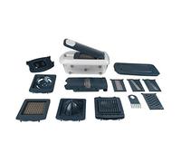 Fackelmann Taglia Frutta e Verdure Tutto in 1 Accessorio Multifunzione con 10 componenti: Affettaverdure, grattugie, spremiagrumi, separa turlo 25,5x14x9,5cm Colore: Blu Scuro e Bianco