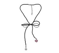 FackLOxc Collane con perline a forma di fiocco, catena clavicola nera a contrasto, girocollo con cuore e perle, gioiello da donna