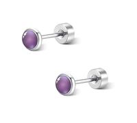 FACOKO Orecchini a bottone con ametista 3 mm in acciaio al titanio con fondo piatto ipoallergenici per donna piccoli orecchini viola gioielli minimalisti e delicati regalo