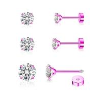 FACOKO Orecchini da donna 3 Paia di Orecchini in Titanio con Zirconi Post a Piatto 3mm/4mm/5mm Senza Nichel Ipoallergenici Adatti a più fori per le orecchie