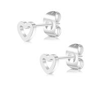 FACOKO Orecchini da donna in titanio a forma di cuore cavo da 5 mm, ipoallergenici, oro/argento/rosa e nero (Argento)