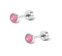 FACOKO Orecchini da donna in titanio ipoallergenico giada rosa da 4 mm design con fondo piatto perfetti per le pelli sensibili orecchini a bottone semplici