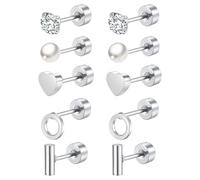 FACOKO Set di 5 orecchini piatti per uomo e donna, ipoallergenici, in acciaio inox, adatti per piercing alla cartilagine e al lobo dell'orecchio
