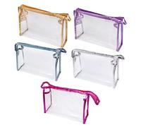Factoring 101 - 5 trousse trasparenti impermeabili in PVC, trasparente, in vinile, con chiusura lampo, borsa per trucco, vacanze, bagno e organizzazione, rosa intenso, taglia unica