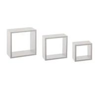Set di scaffali bianchi a forma di cubo con quadrati di fabbrica, organizzazione moderna, legno resistente