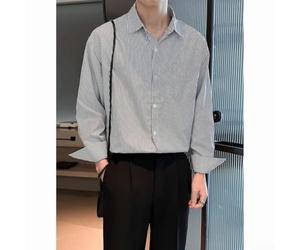 FACULX Camicia a righe casual da uomo a maniche lunghe per le vacanze | Tessuto in poliestere, sensazione leggera, facile da pulire, opzioni nere e blu, stile bello