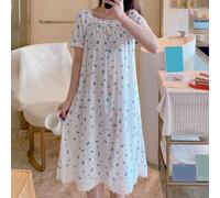FACULX Camicia da notte da donna a maniche corte in pizzo floreale taglia M | Il tessuto domestico del poliestere di lunghezza ha stampato l'usura casuale del modello per la vacanza dell'hotel tutta la