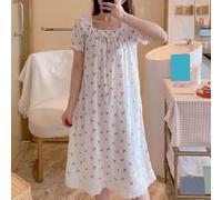 FACULX Camicia da notte da donna a maniche corte in pizzo floreale taglia M | Il tessuto domestico del poliestere di lunghezza ha stampato l'usura casuale del modello per la vacanza dell'hotel tutta la