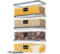 FACULX - Confezione da 4 contenitori ermetici per alimenti da 3,2 l, in plastica trasparente, grandi, ermetici, con coperchio, impilabili, rettangolari, per pasta e spaghetti