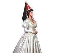 FAD-4U Cappello a cono da principessa medievale rinascimentale, copricapo alto all'hennin con dettagli in perle e velo, per costume storico cosplay (02 rosso e nero)