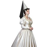 FAD-4U Cappello a cono da principessa medievale rinascimentale, copricapo alto all'hennin con dettagli in perle e velo, per costume storico cosplay (01 bianco e nero)