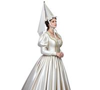 FAD-4U Cappello a cono da principessa medievale rinascimentale, copricapo alto all'hennino con dettagli in perle e velo, per costume storico cosplay (01 bianco)