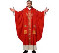 FAD-4U Chiesa cattolico sacerdote casule paramenti per la Chiesa Messa Vestimenti Vestimenti con Stola, Rosso e oro, 130cm 144cm