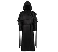 FAD-4U Set di vestaglia da monaco di Halloween, con mantello con cappuccio e cintura, outfit per cosplay dei personaggi scuri, nero/bianco, S-XXL