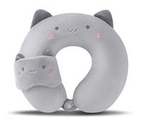 Fadcaer Cuscino da Viaggio Cuscino da Viaggio per Bambini con Maschera per Gli Occhi Cuscino per il Collo a Forma di U in Schiuma di Memoria Pura al 100% per i Viaggi per Adulti e Bambini (grigio)