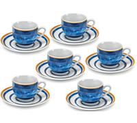 Fade blue marine, set 6 tazze da caffè in fine porcellana, qualità extra