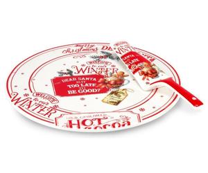 Fade Chocolate, piatto torta natalizio 30 cm con paletta abbinata, in porcellana