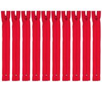 Faden & Nadel Set di 10 cerniere in nylon, colore rosso, non divisibile, lunghezza 22 cm