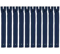 Faden & Nadel Set di cerniere: 10 cerniere in nylon, non divisibili, lunghezza 22 cm, blu scuro