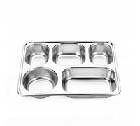 Faderr - Piatto rettangolare in acciaio INOX, quadrato, 5 scomparti divisi per studenti, adulti, campeggio, ristorante, contenitore (dimensioni: 28,2 x 22 x 4,2 cm)
