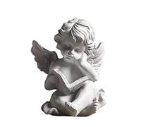 Faderr Statuetta di angelo a forma di ali di cherubino, statuetta in miniatura in resina, statua custode da giardino, decorazione commemorativa per la casa/festa/regalo (bianco/tipo A), taglia unica
