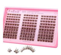 FADLASH Ciuffetti di ciglia marroni naturali, curvatura a D, 8-16 mm, extension per ciglia singole, con fascia morbida e sottile, per uso personale (L08, 8-16 mm)