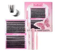 FADLASH Kit di Extension Ciglia Ciuffetti 60D e 80D, 259pcs Ciglia Finte Volume da 0,07mm D Curva mix 12-18mm Cluster Lashs Individuali Naturali, Bond e Seal, Remove, Pinzette, DIY a Casa o Salone