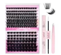 FADLASH Kit di Extension Ciglia Ciuffetti da 100D e 200D, 182pcs Ciglia Finte Volume Russo da 0,07mm Curva D Mix 8-16mm Naturali Lash Cluster Individuali, Bond e Seal, Pinzette per Lash Cluster