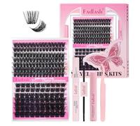 FADLASH Kit di Extension Ciglia Volume 100D e 200D 182pcs Ciglia a Ciuffetti da 0,07mm D Curl 12-18mm, Bond e Seal, Remover Colla, Pinzette per Lashs Cluster