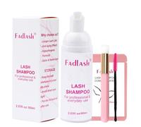 FADLASH Shampoo per Extension Ciglia da 60 ml con Detergente Schiumogeno per Ciglia Distillato da 5 ml e Spazzola Morbida (60 ml + 5 ml + strumento)