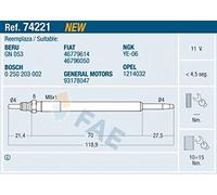 Candela incandescente 74221 FAE per FIAT OPEL LANCIA SUZUKI ALFA ROMEO FORD