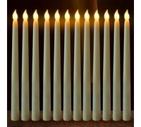 FAEFTY 12 Pezzi Candele Coniche Led, Candele LED Senza Fiamma, Candele Elettriche, Candele a Batteria Lunghe per Natale, Ringraziamento, Festa (Avorio, 2.1 x 28 cm)