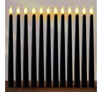 FAEFTY Candele LED Nere, 12 Pezzi Senza Fiamma, a Batteria Tremolante, Elettriche per Natale, Ringraziamento, Festa (2.1 x 25 cm)