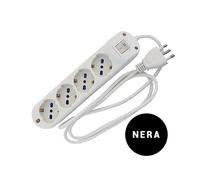 Faeg FG19304. Multipresa Nera 4 prese schuko bipasso 2P+T 10/16A spina 2P+T 16A + int. luminoso IP20