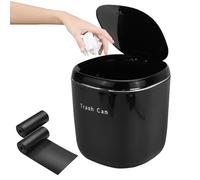 FAELNK Cestino da Tavolo Piccolo con Coperchio a Scomparsa Nero Mini Cestino da Tavolo 2,5 l per Camera da Letto Bagno Ufficio Cestino per Cosmetici Posacenere con 2 Rotoli di Sacchetti