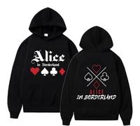 FAEWARE Felpa con Cappuccio da Uomo Ali-ce in Borderland Merch Modello Pullover da Donna E da Uomo Casual A Maniche Lunghe Sportiva Taglie Forti Hoodie-Black||x_s