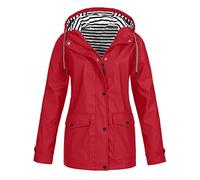 FAFAKO Giacca impermeabile da donna, impermeabile, traspirante, con cappuccio, giacca invernale casual, tinta unita, antivento, leggera, parka per le mezze stagioni, per il tempo libero, rosso, 5XL